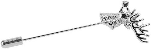 CUFF IT Silver Stags Head Lapel Pin Deer Head Lapel Stick Pin For Wedding Men Women with Gift Box