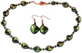 Emerald Murano Glass Small Twists Necklace and Earrings