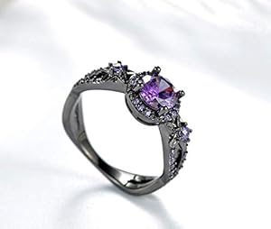 MAIHAO Women's Fashion Ring - White Fire Opal & Purple Amethyst CZ In 10KT Black Gold Filled (Size 8)