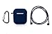 The OAKS Improved Airpods Case Protective Cover Skin with Lockable Carabiner and Airpods Strap Compatible with Airpods Charger Case (5 Colours Available) (Navy Blue)