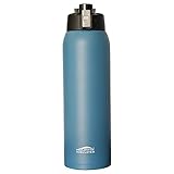 Aquatix (Dark Blue, 32 Ounce) Pure Stainless Steel Double Wall Vacuum Insulated Sports Water Bottle with Convenient Flip Top - Keeps Drinks Cold for 24 Hours, Hot for 6 Hours