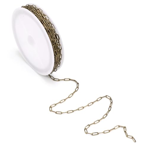 Craftdady 16.4 Feet Antique Bronze Paperclip Link Chain Brass Soldered Oval Cable Cross Chain 7x2.6mm with Spool for Jewelry Pendant Necklace Bracelet Making
