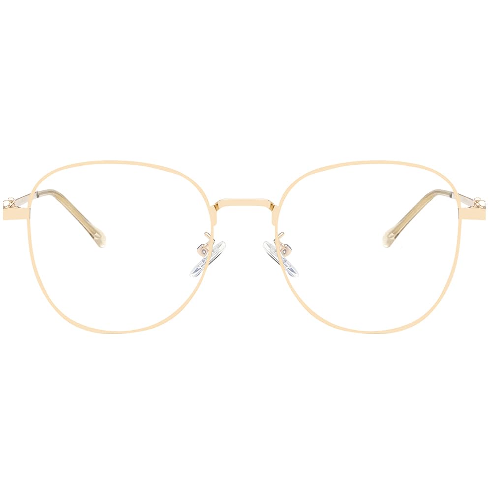 KAEOISFU Oversized Metal Oval Reading Glasses for Women, Trendy Anti Blue Light Computer Readers, Filter UV Ray Lady Eyeglasses