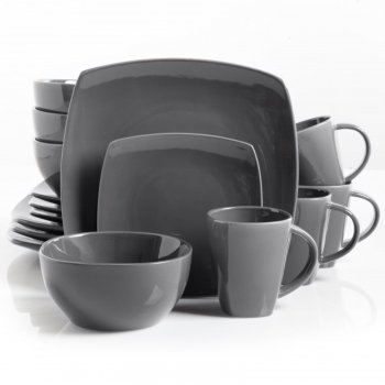 Soho Lounge 16-Piece Square Dinnerware Set, Gray