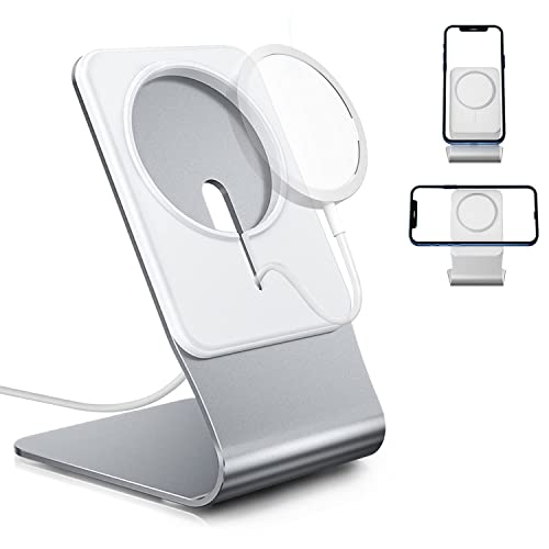 Cell Phone Stand for Mag Safe Wireless Charger, Aluminum Charging Holder Dock Cradle for Desk 360° Rotation, Desktop Phone Mount for Magsafe Charge for iPhone 16/15 Pro Max Mini - Not Included Charger
