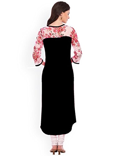 desi knots women's black floral 3/4th sleeve kurti (idw-00030-p)