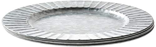 Circleware 92980 Set of 4-13" Steel Silver Charger Plates, Classic Round All Occasion Entertainment Dinnerware Dishes, Limited Edition Home Food Service Decor, 4-pack, Galvanized-Ribbed