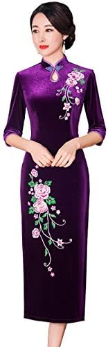 Solovedress Women's Ancient Embroidery Cheongsam Traditional Dress Qipao Velvet for Girls