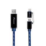 Foxnovo 2.6ft Blue Flowing EL Light 2-in-1 Lightning & Micro USB  Sync Data Cable Charging Cord for Smartphones & Tablets - Black