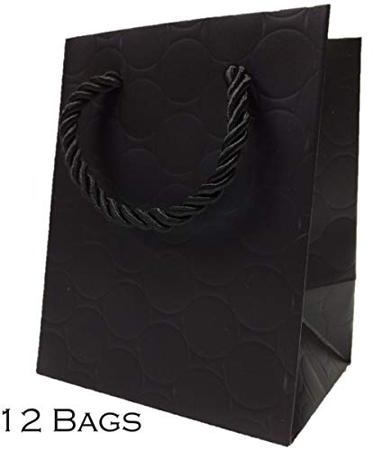 Modeeni Black Gift Bags with Handles Small Paper Shopping Bags (12 Bags) 4 x 5 x 3 - Premium Quality Heavy Duty Modern Circle Design Jewelry