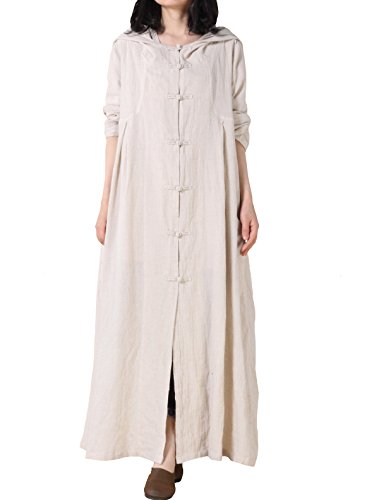 Mordenmiss Women's Long Sleeve Hooded Frog Button Coat with Two Pockets Style 1 L Apricot