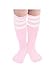 Zando Kids Child Cotton Three Stripes Sport Soccer Team Socks Uniform Tube Cute Knee High Stocking for Boys Girls D Pink w White One Size for 3-5T
