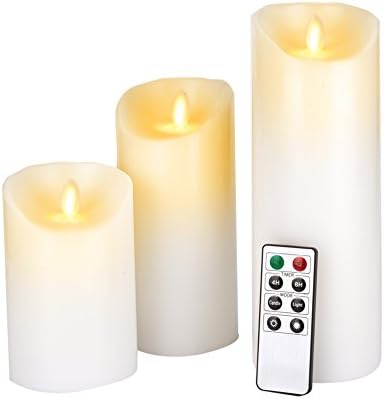Flameless Candles ,Battery Candles Realistic Moving Real Wax Pillars Include Set of 3 Flickering Candles and 8-key Remote Control with 24-hour Timer Function White