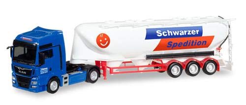 Herpa 308885 Man Tgx Xxl Euro 6c Bulk Silo Semitrailer Schwarzer Spedition, Coloured