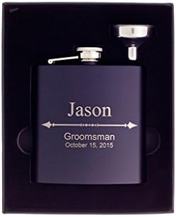 Flask in Gift Box, Personalized Groomsman Flask with Arrow Design, Custom Engraved Gift, Wedding Flask with Funnel, Best Man, Bachelor Party