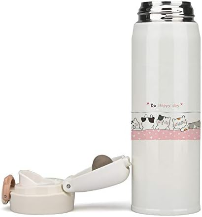 Zhimi 水筒 500ml 真空断熱 ケータイマグ 保温保冷 大容量 軽量 ワンタッチ ステンレスボトル ウォーターボトル 大人 子供 男女兼用 可愛い猫柄 お洒落 持ち運び便利 B03pmwcg 1 090円