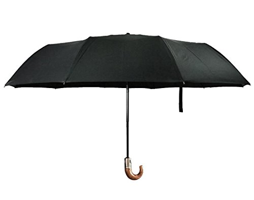 Century Star Auto Open Close Compact Wind-resistant Foldable Travel Umbrella Wooden Curved Handle