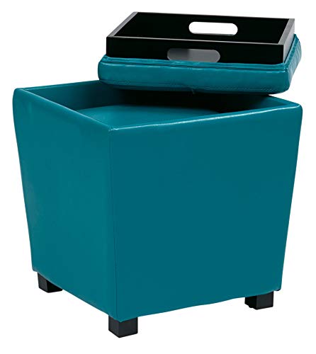 Office Star Metro Vinyl 2-Piece Storage Ottoman Nesting Cube Set with Dark Espresso Finished Feet, Blue (Renewed)