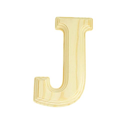 Homeford Pine Wood Beveled Wooden Letter J, Natural, 6-Inch