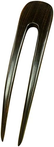 JWL (1) S.E. Asian Ebony Two Prong Curved 5 Inch Hair Fork FPL 4 Inches Stick Pick Pic Pin Fork Great Bun Holder - Hawaiian Style