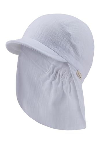 Sterntaler Berretto da Collo in Tinta Unita – Berretto Unisex in Mussola di Cotone Traspirante – Leggero Cappello Estivo per Neonati e Bambini – Copricapo con Comoda Fascia Elastica sul Collo, Bianco