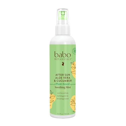 Babo Botanicals After Sun Soothing Mist - Aloe Vera & Cucumber - For Face, Body & Sensitive Skin - Non-Aerosol - No-touch application - EWG Verified - Alcohol-Free - Scented with cucumber extract