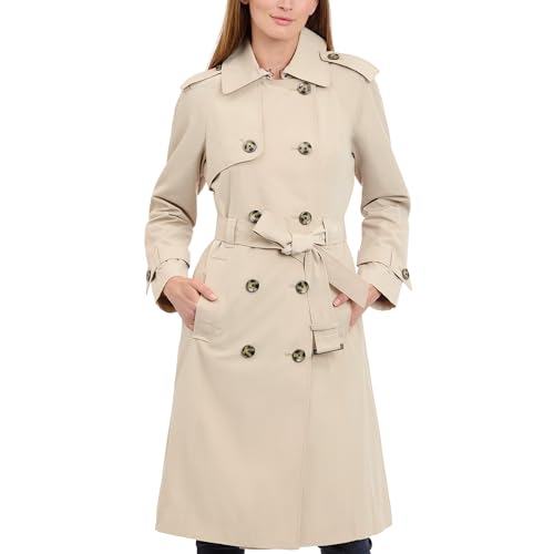 LONDON FOG Women's 3/4 Length Double-Breasted Trench Coat with Belt, Stone, X-L…