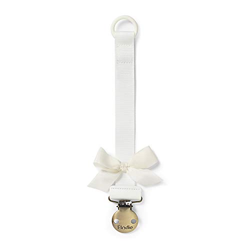 Elodie Details Universal Soother Chain Holder with Stainless Steel Clip for Baby Boy and Girl - Vanilla White