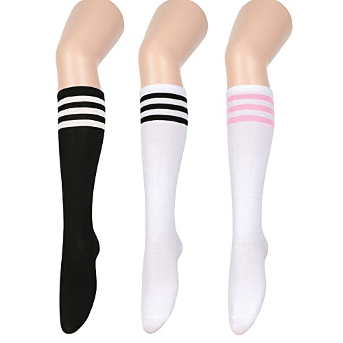 Zando Women's Colorful Knee High Socks Tall Knee High Stockings Classic  Long Socks Stripes Tube Socks Opaque Knee Socks Extra Long Athletic Socks 
