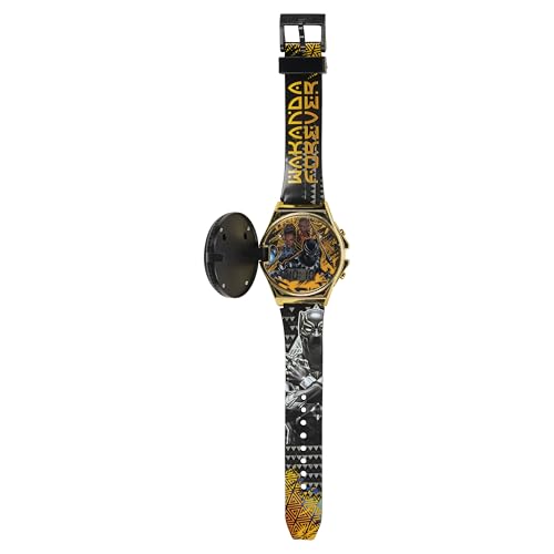 Accutime Marvel Black Panther Wakanda Forever Kids LCD Watch – Flip-Top Light-Up Cover, Digital Display, Adjustable Strap, Avengers Design, Cool Glow Feature, Perfect for Kids – Fits Wrists 5.5” to 8”