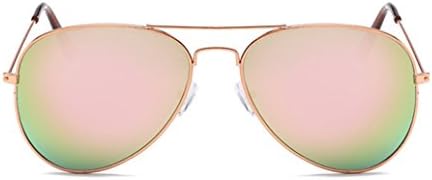 Premium Classic Mirrored Aviator Sunglasses with Flash Mirror Lenses UV400 (Gold, Barbie Pink)