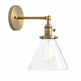Permo Single Sconce with Funnel Flared Glass Clear Glass Shade 1-Light Wall Sconce Wall Lamp (Antique)