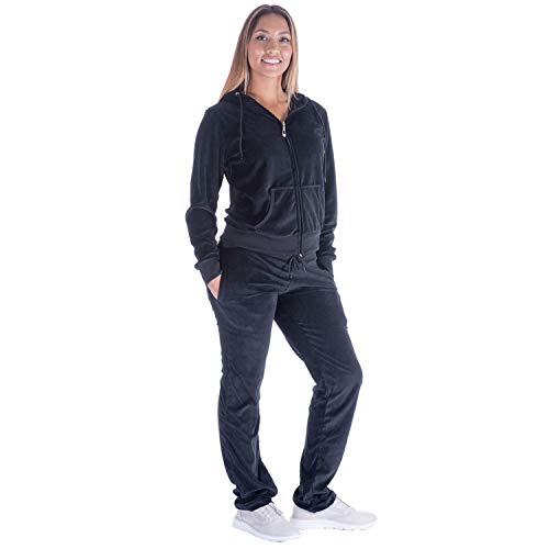 Tanbridge Women Velour Tracksuit Set 2 Piece Outfit Hoodie & Sweatpants Jogger Sets Black 3XL