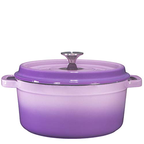 Bruntmor Pre-Seasoned 6.5 qt Enameled Cast Iron Round Dutch Ovens, 6.5 Quart Enameled Cast Iron Dutch Oven Pot With Lid And Handle, Heavy Duty Casserole Dish, Hand Wash Only, Purple