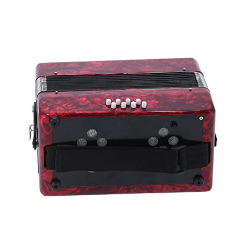 Professional Accordion 22 Keys 8 Bass, Black and White Button, Comfortable Sensitive and Adjustable Voice Changers, ABS, Wood, Metal, Reed, Celluloid, Backpack, (Red)