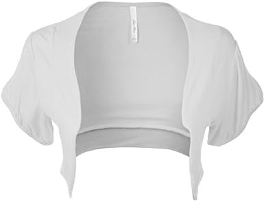 Plus Size Basic Solid Puff Short Sleeve Crop Open Front Borelo Cardigans, offwhite, 2XL