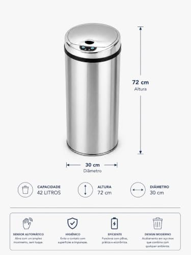 Lixeira Automática Inox 42 Lts Premium Sensor Banheiro Kzi
