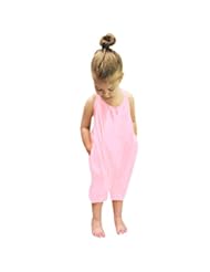 Apparel: Chinatera Little Girls Kids Halter Romper Harem Pants One-Piece Jumpsuit Cotton Blend (3-4Y, Pink)