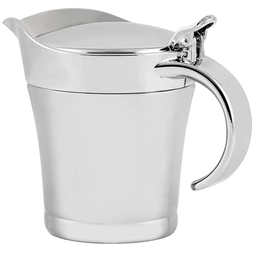 OVENTE Stainless Steel Gravy Boat with Hinged Lid, 14Oz Insulated Sauce Jug for Serving Cream, Salad Dressing or Syrup at Thanksgiving, Christmas, Holidays, Family Dinner and Parties, Silver GB4541S