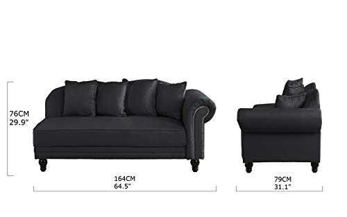 Large Classic Velvet Fabric Living Room Chaise Lounge with Nailhead Trim (Black) - Thumbnail 7