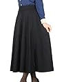 Etecredpow Women's Fashion Pocket Checkered Big Hem Wool-Blended Long Skirt