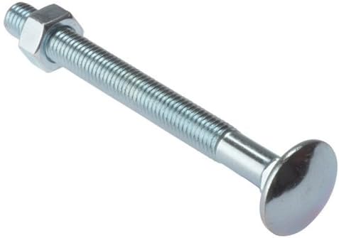 Merriway BH04898 (10 Pcs) Carriage Bolts with Nuts, M10 x 150 mm (3/8 Inch x 6 Inch), Zinc Plated - Pack of 10 Pieces, Silver
