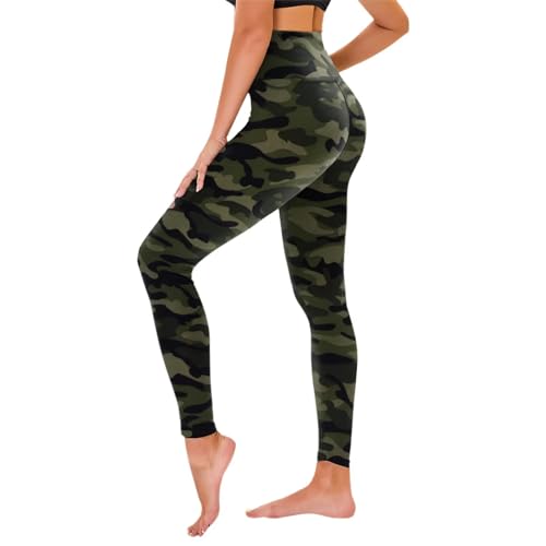 Tnnzeet High Waist Leggings Damen Elastische Leggins Weiche Sporthose Für Sport Gym,Armeegrün,L-Xl