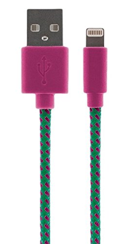 Protek 5 ft Nylon Braided Tangle Free USB Lightning Cable - Teal/Hot Pink