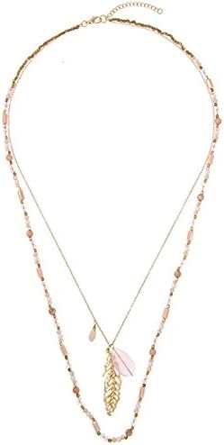 GlitZ Finery Mix Bead Cut Out Leaf Pendant Layered Necklace (Pink)
