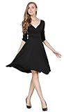 Women's 3/4 Sleeve V-Neck Ruched Waist Cocktail Swing Slim Dress