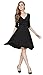 Women's 3/4 Sleeve V-Neck Ruched Waist Cocktail Swing Slim Dress