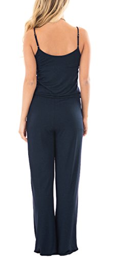 NuoReel Women Casual Sleeveless Loose Wide Legs Jumpsuit Halter Waist Tie Stretchy Rompers Pants With Side Pockets£¨Navy Meduim£