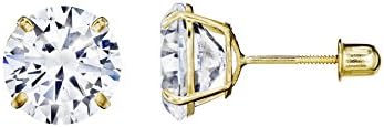 14kt Solid Yellow Gold Superbright Clear Cz Basket Setting Round Screwback Stud Earrings