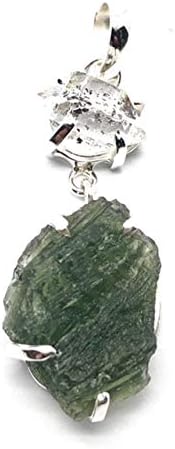 Genuine Moldavite Herkimer Diamond Silver Pendant ~High Vibration